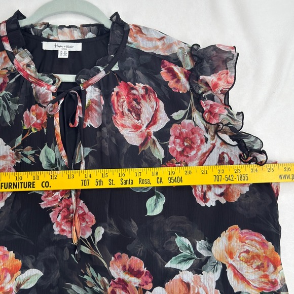 Haver + Blair Women's 2X Black Floral Ruffle Sleeveless Blouse Top Plus Romantic - Picture 6 of 9